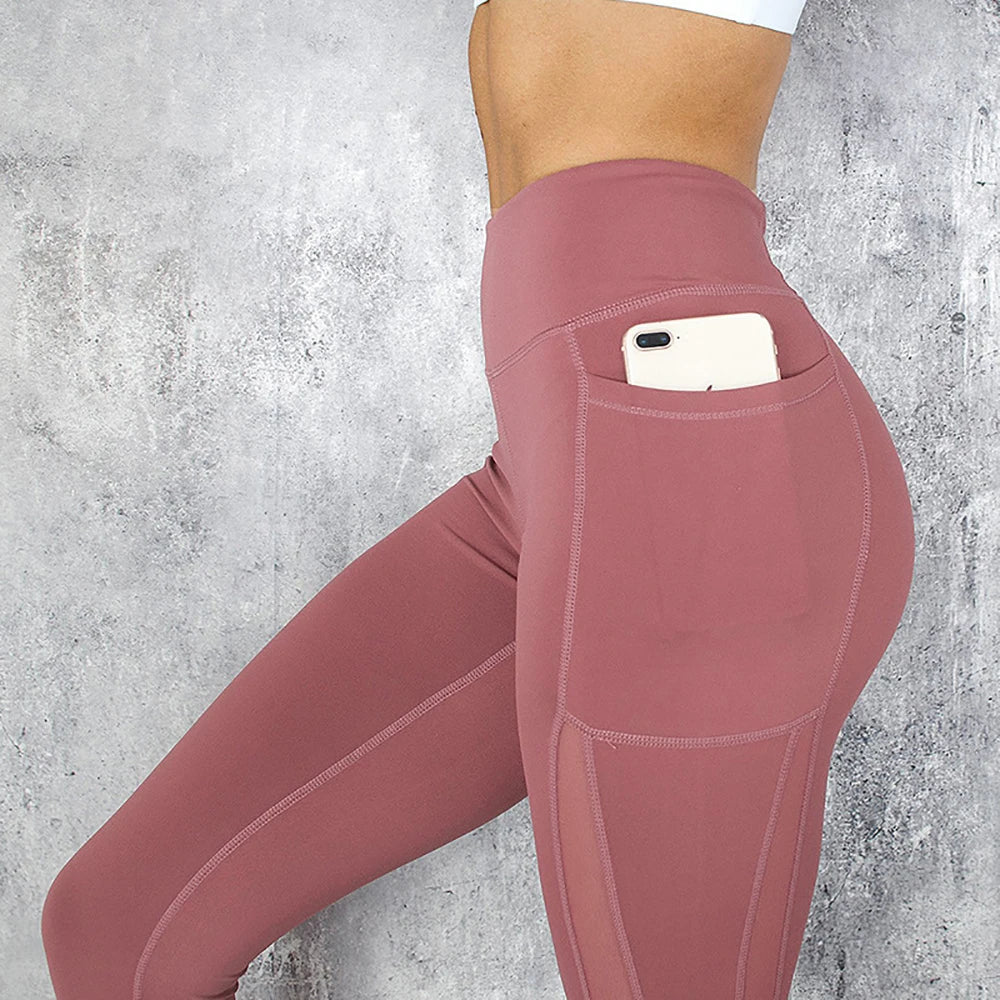 Stitching Yoga Pants Side Phone Pocket Design Running Fitness Clothing