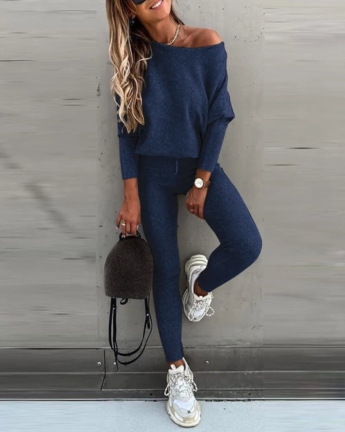 Fashion Tracksuit 2 Piece Set Autumn Winter Pullover Top + Long Pants