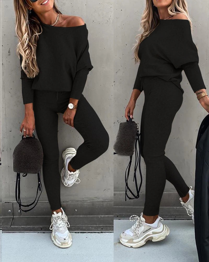 Fashion Tracksuit 2 Piece Set Autumn Winter Pullover Top + Long Pants