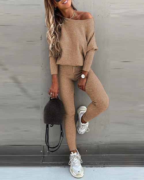 Fashion Tracksuit 2 Piece Set Autumn Winter Pullover Top + Long Pants