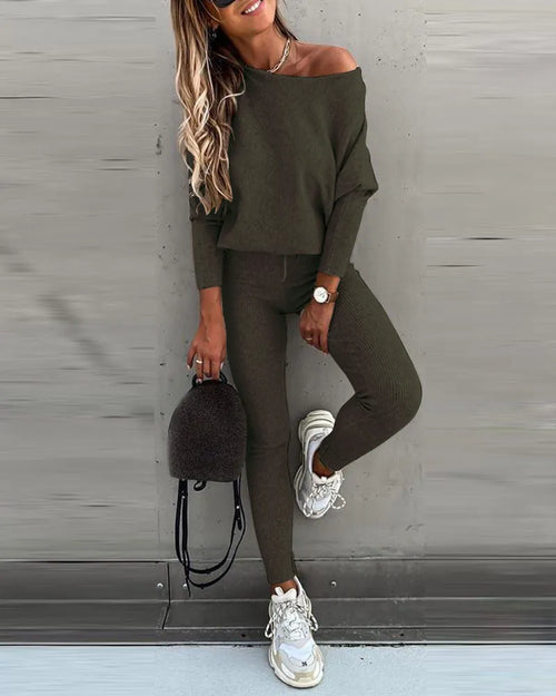 Fashion Tracksuit 2 Piece Set Autumn Winter Pullover Top + Long Pants