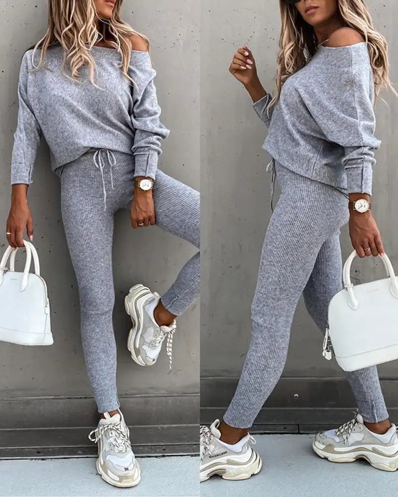 Fashion Tracksuit 2 Piece Set Autumn Winter Pullover Top + Long Pants