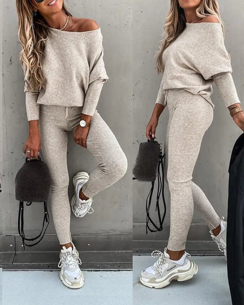 Fashion Tracksuit 2 Piece Set Autumn Winter Pullover Top + Long Pants