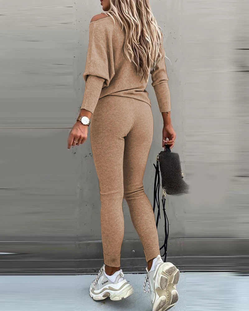 Fashion Tracksuit 2 Piece Set Autumn Winter Pullover Top + Long Pants