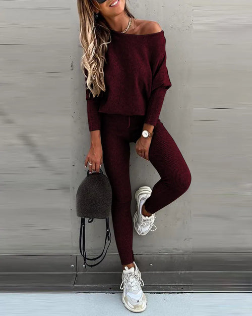 Fashion Tracksuit 2 Piece Set Autumn Winter Pullover Top + Long Pants