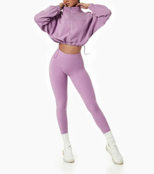 Winter Coat Outfit Fitness Crop Top Active Sweatsuits 2Pcs Workout