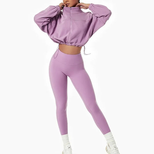 Winter Coat Outfit Fitness Crop Top Active Sweatsuits 2Pcs Workout