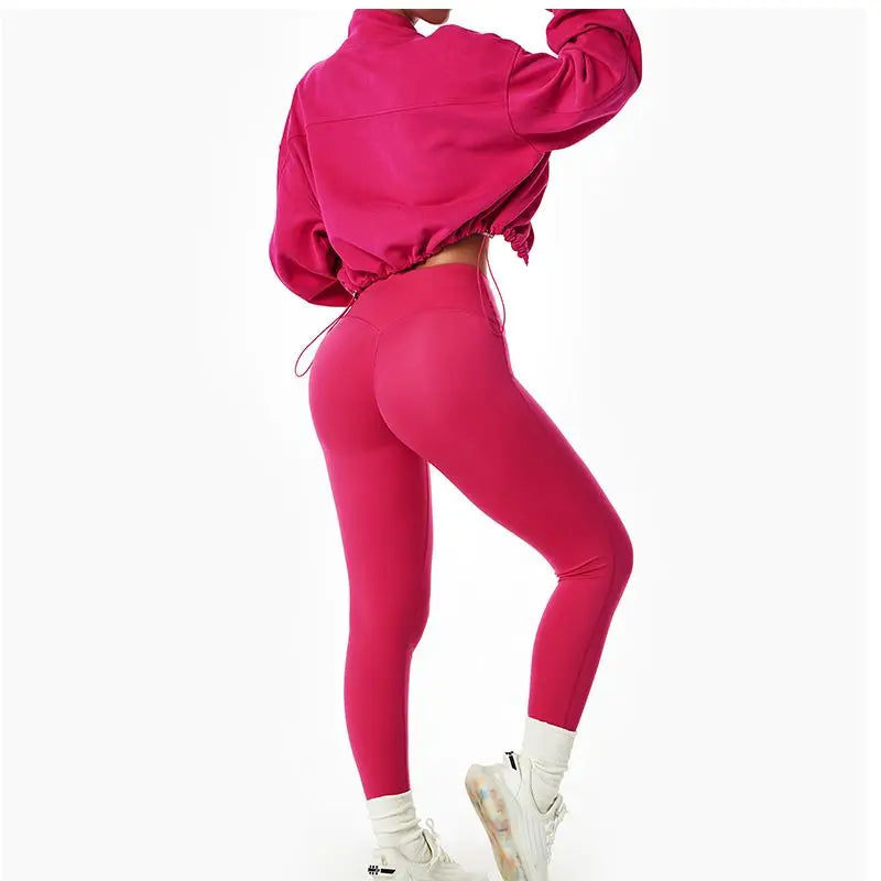 Winter Coat Outfit Fitness Crop Top Active Sweatsuits 2Pcs Workout