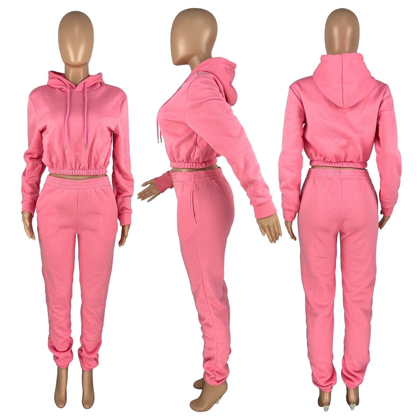 Winter Women's Hood Tracksuit Sweatsuit Set Solid Color Nude Velvet