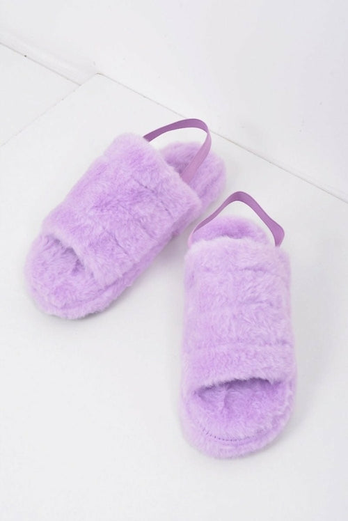 Faux Fur Fluffy Stripe Slippers